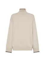 Cashmere Turtleneck Sweater With Shiny Contrast Cuffs