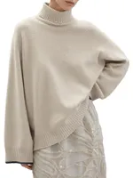 Cashmere Turtleneck Sweater With Shiny Contrast Cuffs