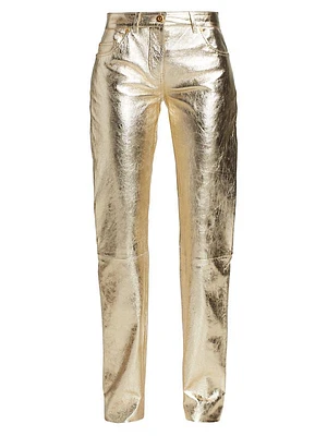 Laminated Leather Mid-Rise Pants