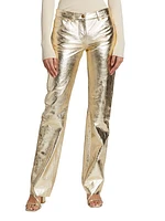 Laminated Leather Mid-Rise Pants