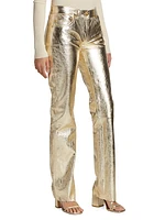 Laminated Leather Mid-Rise Pants