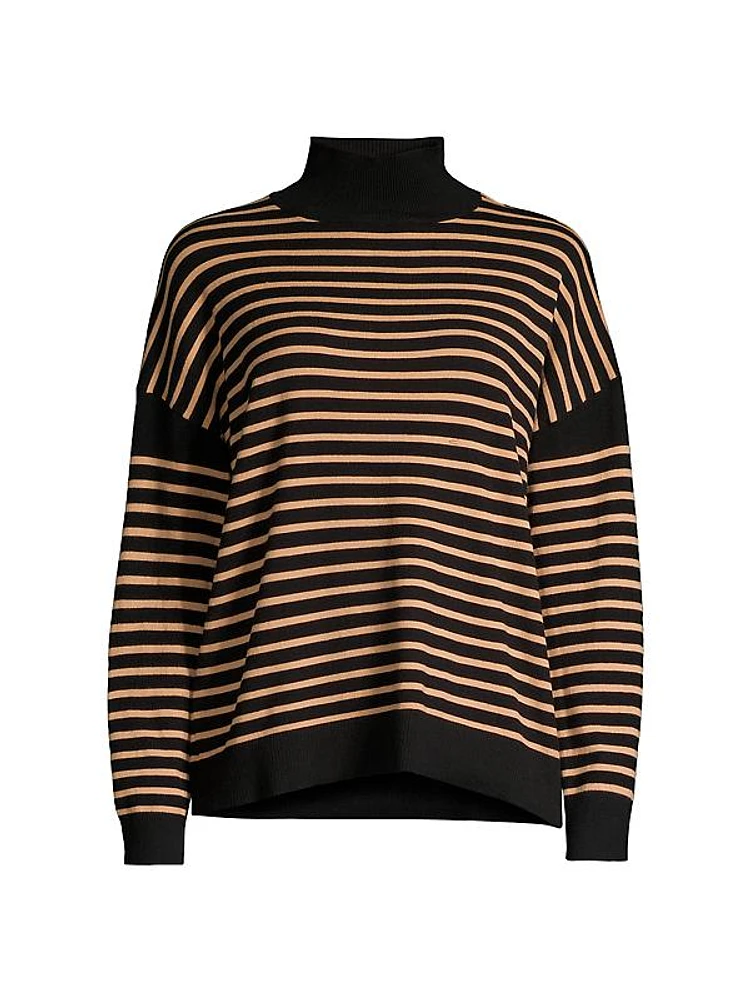 Stripe Mock Turtleneck Blouse