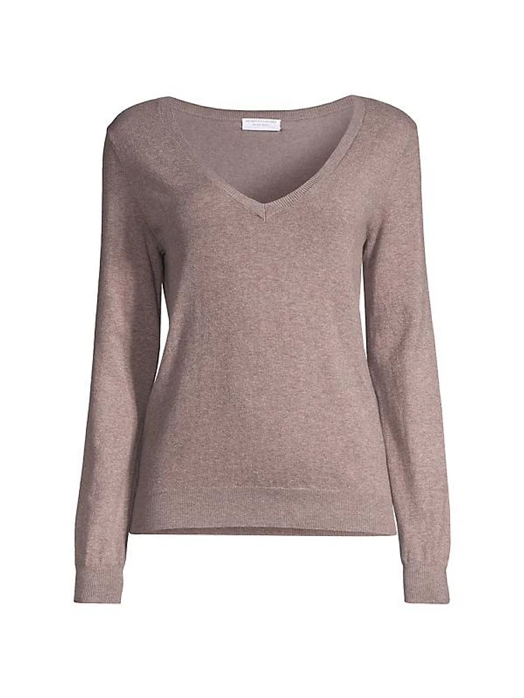 Knit Cotton-Blend V-Neck Top