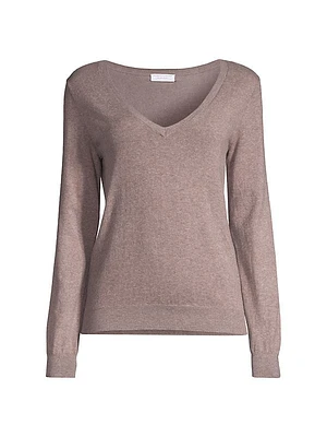 Knit Cotton-Blend V-Neck Top