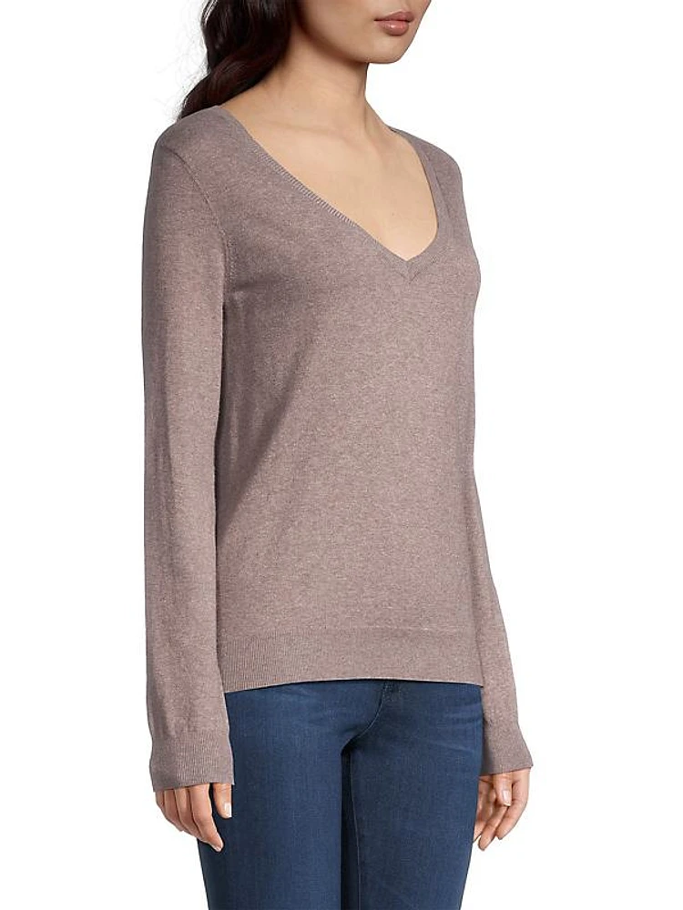 Knit Cotton-Blend V-Neck Top