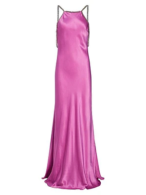 Majesty Chain-Trim Satin Gown