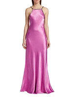 Majesty Chain-Trim Satin Gown