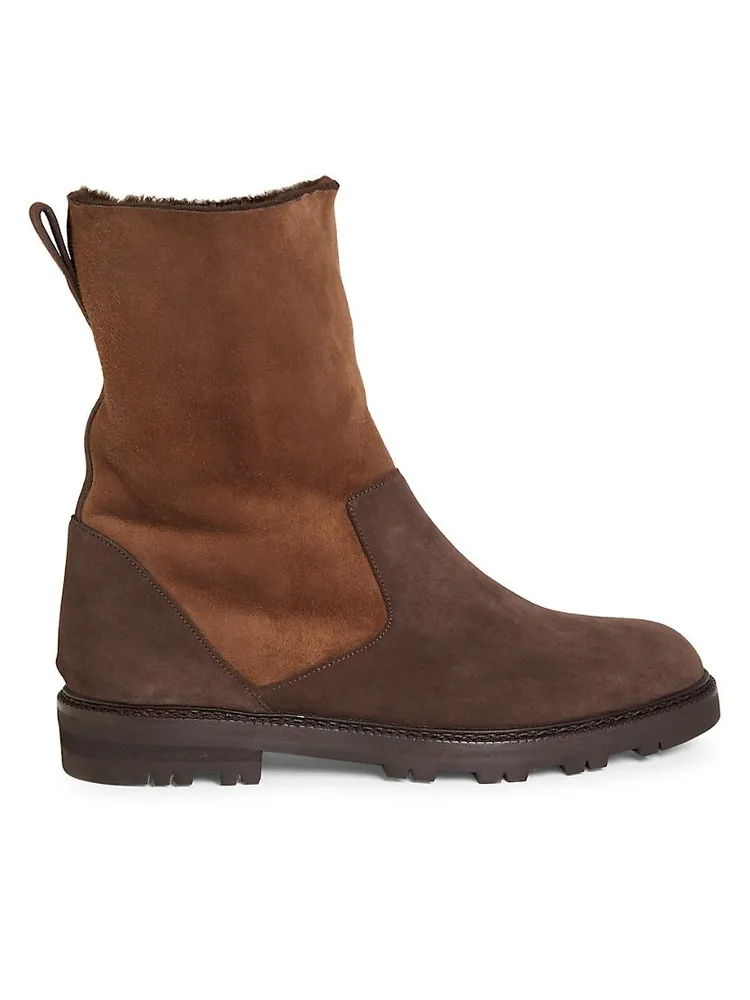 Tomoso Shearling-Lined Suede Lug-Sole Ankle Boots