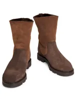 Tomoso Shearling-Lined Suede Lug-Sole Ankle Boots