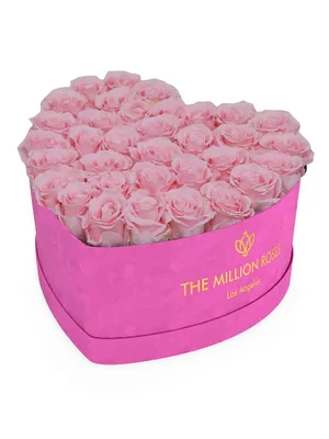 Heart Hot Pink Roses In Suede Box