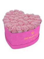 Heart Hot Pink Roses In Suede Box