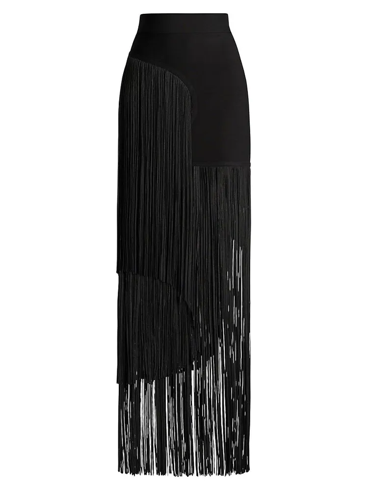 Asymmetric Fringe Maxi Skirt