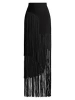 Asymmetric Fringe Maxi Skirt