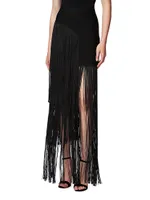 Asymmetric Fringe Maxi Skirt