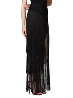 Asymmetric Fringe Maxi Skirt