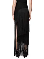 Asymmetric Fringe Maxi Skirt