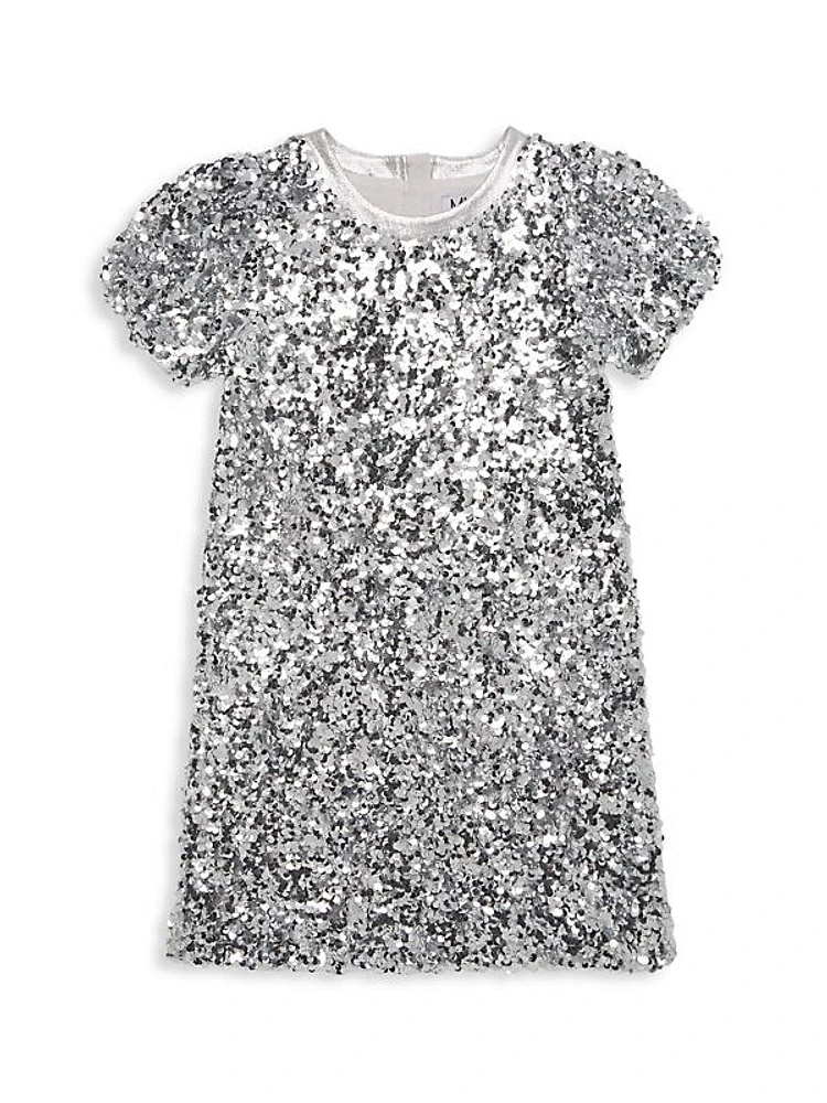 Girl's Sequinned Short-Sleeve Midi-Dress