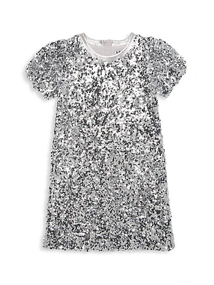 Girl's Sequinned Short-Sleeve Midi-Dress