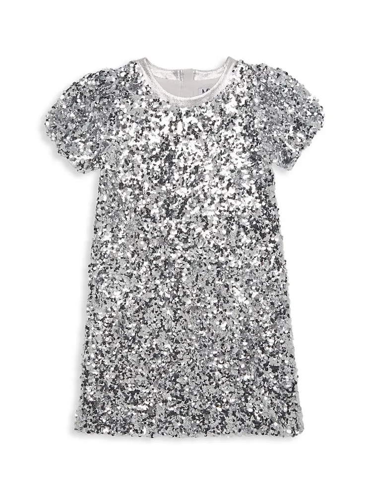 Girl's Sequinned Short-Sleeve Midi-Dress