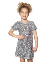 Girl's Sequinned Short-Sleeve Midi-Dress