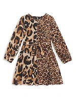 Girl's Animal-Print Chiffon Midi-Dress