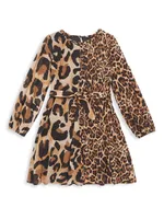 Girl's Animal-Print Chiffon Midi-Dress