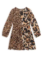 Girl's Animal-Print Chiffon Midi-Dress