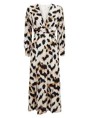 Marie Leopard Print Tie-Waist Midi-Dress