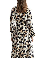 Marie Leopard Print Tie-Waist Midi-Dress