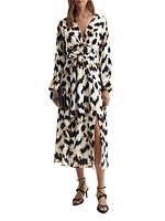 Marie Leopard Print Tie-Waist Midi-Dress