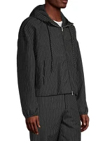 Pin-Stripe Wool-Mohair Zip-Front Hooded Jacket