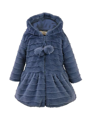 Little Girl's Pom-Pom Hooded Faux Fur Coat