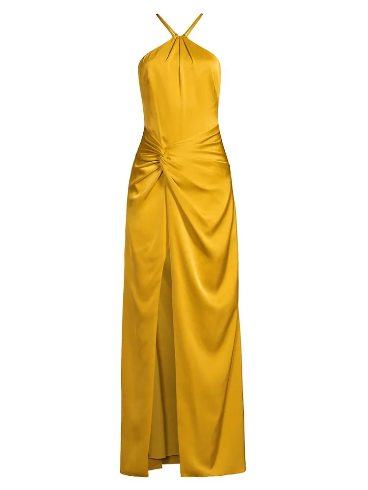 Ruched Satin Halterneck Maxi Dress