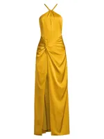 Ruched Satin Halterneck Maxi Dress