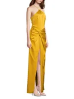 Ruched Satin Halterneck Maxi Dress