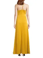 Ruched Satin Halterneck Maxi Dress