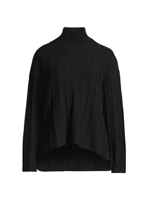 Wool Rib-Knit Mock Turtleneck Top