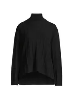 Wool Rib-Knit Mock Turtleneck Top