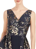 Sterling Metallic Rose Jacquard Gown
