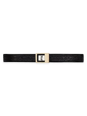 LA 66 Mixed Metal Buckle Belt in Crocodile-Embossed Leather