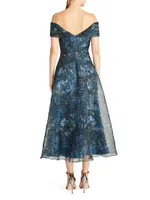 Auden Floral Crinkled Organza Off-the-Shoulder Midi Dress