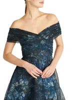 Auden Floral Crinkled Organza Off-the-Shoulder Midi Dress