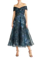 Auden Floral Crinkled Organza Off-the-Shoulder Midi Dress