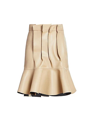 Fluted Leather Midi-Skirt