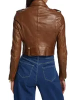 Ciara Leather Cropped Biker Jacket