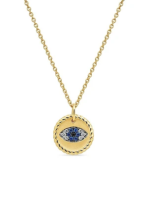 Cable Collectibles Evil Eye Necklace in 18K Yellow Gold with Pavé Blue Sapphires and Diamonds, 11mm