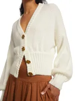 Ribbed Goldtone-Buttoned Cardigan