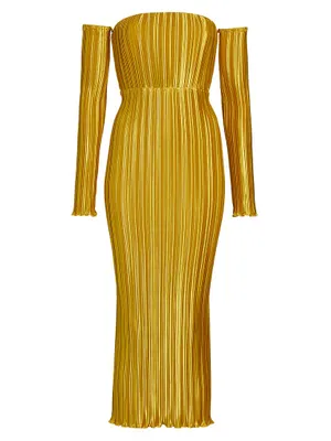 Gatsby Pleated Off-The-Shoulder Gown