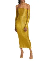 Gatsby Pleated Off-The-Shoulder Gown