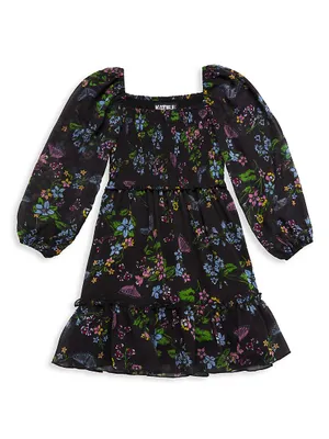 Girl's Butterfly Floral Print Dress